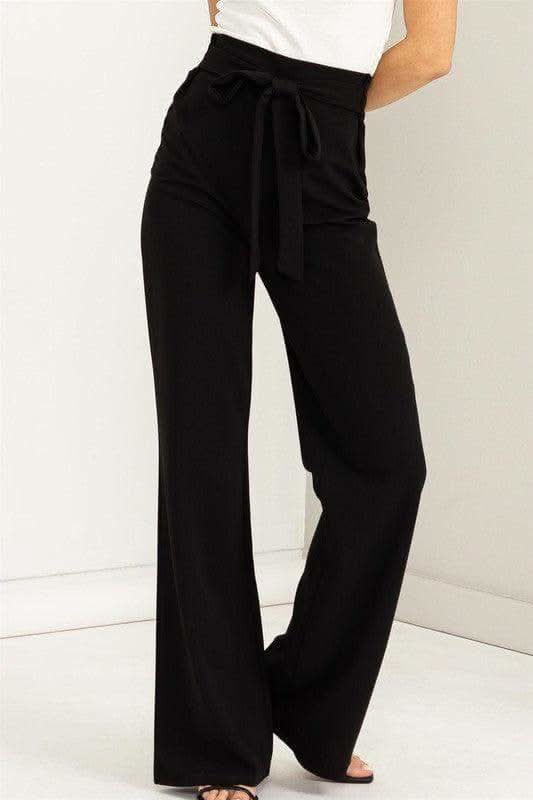 HYFVE Seeking Sultry High-Waisted Tie-Front Flared Pants, Black and Nude - SwagglyLife Home & Fashion